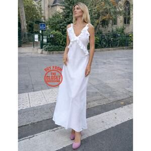 ZARA Blogger Fave White Linen Blend Ruffle Midi Dress NWT